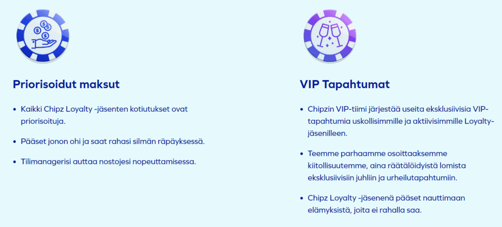 chipz casino bonus VIP ehdot